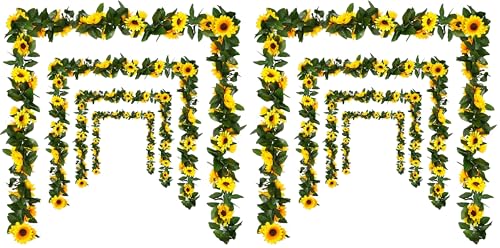 DEEMEI 8 Pack Artificial Sunflower Garland Silk Sunflower Hanging Vine Garland with Flowers Green Leaves for Wedding Table Garden Craft Party Decoration