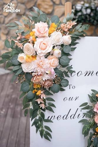 Wedding Welcome Signs Floral(Pack of 2)，Wedding Arch Flowers for Wedding Decorations and Reception Backdrop Decoration (New Champagne) - color: New Champagne