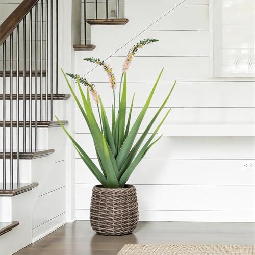 3.5ft Artificial Agave Plants, Fake Aloe Vera Plant with 16 Leaves in Brown Pot, Large Faux Floor Plant for Home Office Hotel Bedroom Patio Balcony or Garden Indoor Decor - size: 42"