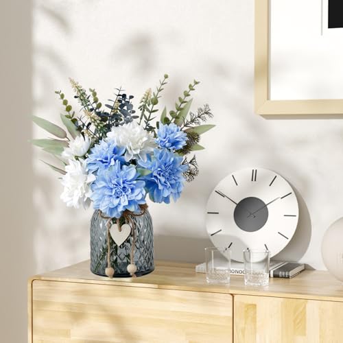 Leftover Fake Flowers in Vase,Faux Flowers in Vase,Table Centerpieces for Dining Room,Flower Centerpieces for Tables,Artificial Flowers,Kitchen Decor,Coffee Table Decor - color: Light Blue