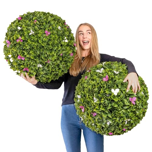 365 Curb Appeal 23" XL Bougainvillea Topiary Balls + White & Pink Flower Pack (2 Artificial Topiary Balls (4 Halves)) - color: Bougainvillea + Multi Flowers, size: 2 topiary balls (4 halves)