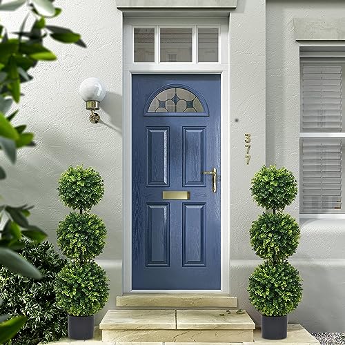 Lvydec 2 Pack Artificial Boxwood Topiary Tree, 3ft Topiary Ball Tree Potted Plants Decoration for Front Door Porch Home Living Room, Indoor/Outdoor Use