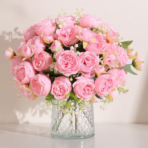 Luyue 8 Packs Peonies Artificial Flowers Vintage Faux Peony Bouquet Fake Flower for Vase Silk Floral Arrangements for Table Centerpiece Wedding Decoration Indoor Home Decor - color: Light Pink-8pcs