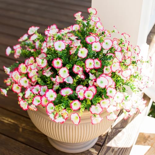 HyeFlora Artificial Faux Outdoor Flowers Plants for Spring Summer Decoration, 12 Bundles Silk Outside Morning Glory UV Resistant Realistic Fake Flowers for Planter Front Door Patio Yard Window Porch - color: Pink