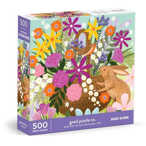 Good Puzzle Co Basket Blooms – 500 Piece Jigsaw Puzzle Featuring Beautiful Artwork of Flower Basket Arrangement for Spring - color: Basket Blooms