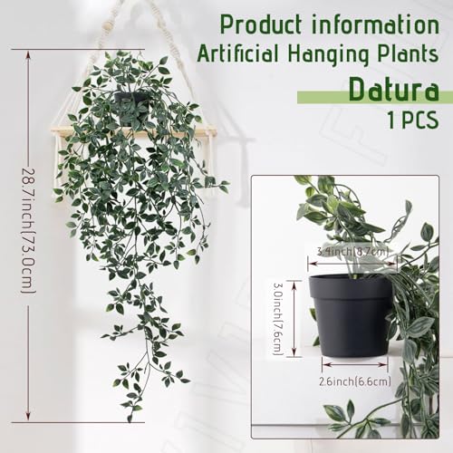 Fake Hanging Plant with Pot Small Artificial Potted Vine Plants 28.7-in Long Faux drooping Foliage Plants for Shelf Home Office Indoor Outdoor Garden Greenery Decor (Black Pot) - color: Mandala