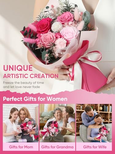 Bessol Flowers for Delivery Preserved Flower Bouquet Forever Fresh Flowers Birthday Gifts for Women Mom Anniversary Red Real Rose Gifts for Grandma Wife Girlfriend Sister Her from Daughter - color: Pink Preserved Flower Bouquet, size: Small