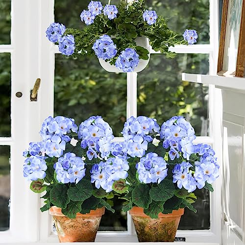 CISDUEO 2 Pcs Artificial Geraniums Outdoor Silk Flowers Light Purple Artificial Geranium Bush Faux Flowers Geraniums for Floral Home Decor Indoor Garden Patio Grave Cemetary Vase Table Centerpiece - color: Purple