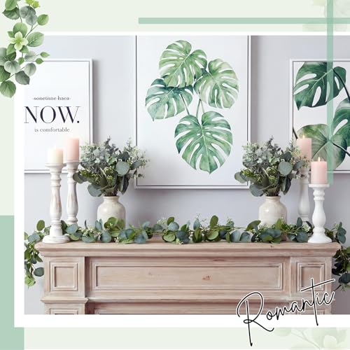 20 Pcs Eucalyptus Leaves Stems and Eucalyptus Garland 6.56 ft Artificial Silver Dollar Leave Picks Faux Branches Greenery Bouquet for Front Door Wedding Centerpiece Arch Wall Decoration Vase Filler