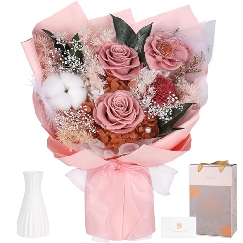 Preserved Bouquet of Flowers - Flesh Forever Flowers for Delivery, Real Eternal Roses Bouquet, Mothers Day Gifts for Mom Grandma Wife, Anniversary Birthday Gifts for Women, Carnation Pink - color: Carnation Pink