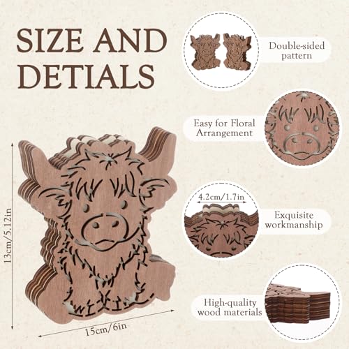 LemonRoad Wooden Cowboy Boot Vases for Wedding Small Cowboy Boot Flower Vase for Flower Faux Greenery Rustic Western Decor for Table Centerpiece Weddings Party (Highland Cattle,Brown,6 Pcs) - color: Brown, size: Highland Cattle