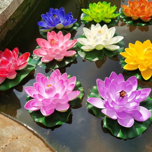 14pcs Lily Pad for Ponds, Artificial Lotus, Realistic Water Floating Foam Lotuses, Fake Lily Pad for Home Garden Patio Pond - color: 14 Colourful