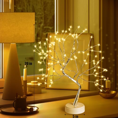 Hbaushun 20" Tabletop Bonsai Tree Light, 108 LED Fairy Light Spirit Tree, Battery/USB Operated, Touch Sensor Switches, DIY Artificial Tree Lamp for Bedroom Desktop Christmas Room Decor (Warm White)