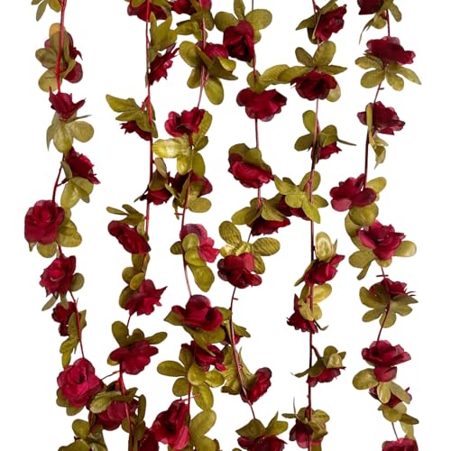 8Pcs 63Ft Burgundy Rose Garland, Fake Flower Vines, Artificial Vine Flowers, Rose Hanging Garland for Party Wedding, Garden, Room Table, Christmas, Backdrop Wall Arch Decor - color: Burgundy, size: 8Pcs-63Ft