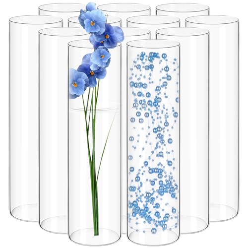 12Pack Glass Cylinder Vases for Centerpieces - 12 Inch Tall Flower Vase for Wedding Decorations, Floating Candle Holder Vase Bulk,Glass Hurricane Candle Holders for Table Shelf, Party, Home Decor - size: 3.35×12inch