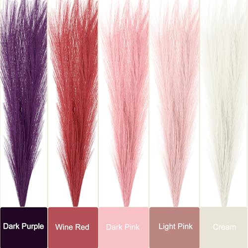 PATIKIL 17 Inch Faux Pampas Grass, 6 Pcs Boho Decor for Home Decoration Artificial Tall Fluffy Stems for Wedding Flower Party Vase Arrangement Centerpieces, Wine Red - color: Wine Red