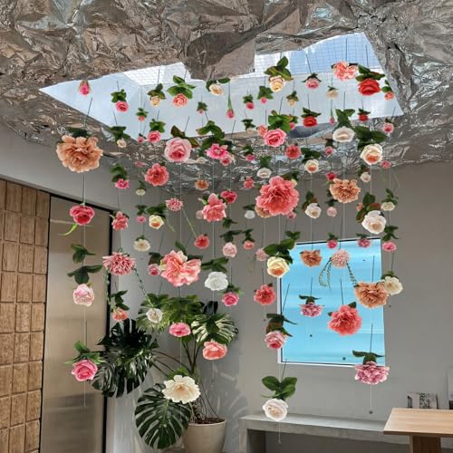 XunYee 6 Pcs 35.4 ft Flower Garlands Artificial Wildflower Vines Floral Hanging Backdrop Fake Flower Garlands Faux Silk Wildflower Vine for Wedding Bridal Shower Home Garden Wall Arch Decor(Pastel) - style: Pastel