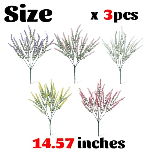 15 Bundles Artificial Lavender Outdoor Flowers Fake Plastic Flower Outside UV Resistant for Home Kitchen Wedding Outdoor Decor(Assorted Colors,5) - color: Purple、red、white、pink and Yellow