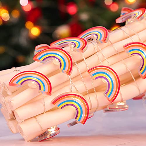 Fairy String Lights 10FT 30LEDs Rainbow Theme Battery or USB Operated with Remote Summer Boho Pink Hanging Lights for Patio Garden Home Party Wedding Classroom Girl Room Decorations - style: Rainbow