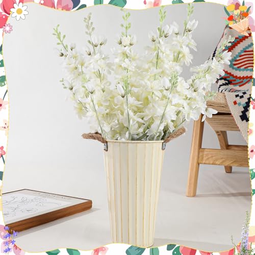 10 Pcs Delphinium Artificial Flowers for Decoration, 33.86 Inch Long Stem Larkspur Fake Flowers Light Blue Faux Silk Bouquets for Tall Vase Wedding Home Decor Floral Arrangements(White) - color: White, size: 33.86 inch