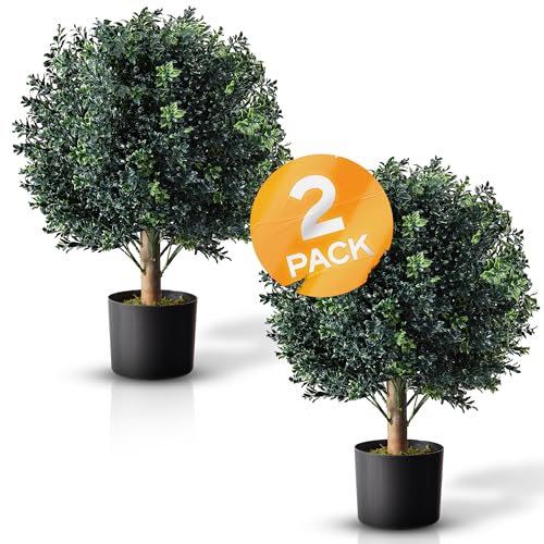 TRESIL 2 Pack Pre-Potted 25" Ball Shaped Boxwood Topiary- 16" Diameter - Plastic Pot - size: 25"
