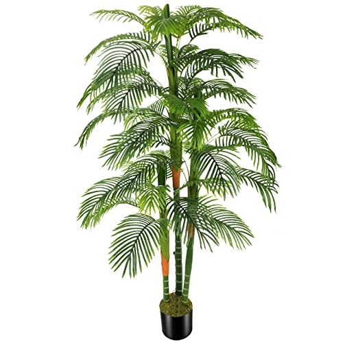 OXLLXO 6ft Artificial Golden Cane Palm Tree(72in) with 3 Trunks Faux Tree and Plastic Nursery Pot, Fake Plant for Office House Farmhouse Living Room Home Decor (Indoor/Outdoor)
