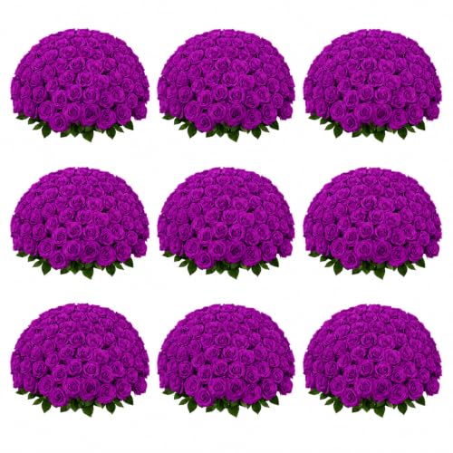 102 PCS Purple Roses Artificial Flowers, Fake Purple Roses, Purple Artificial Roses with Stems for DIY Wedding Flowers Decoration, Valentines Roses, Wedding Decoration - color: Purple, size: 102 Pcs