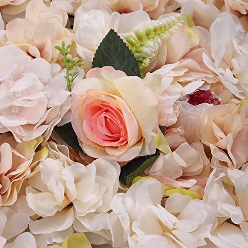 Flower Wall Panels Set, 6 Pcs Fake Rose Peony Flower Leaves Wall Mat - 24" X 16" (Pink, Yellow) - color: 6 Pcs Pink, Yellow