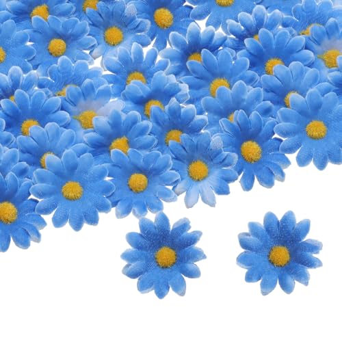 uxcell 50pcs Artificial Daisies Flower Heads,1.6" Silk Fake Daisies Heads Mini Daisies Artificial Flowers Bulk for DIY Wedding Bouquets Centerpieces Party Home Decorations, Blue/Orange - color: Blue/Orange
