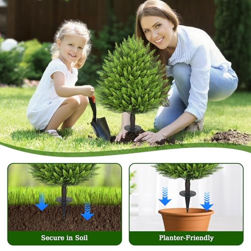 31" Artificial Cedar Topiary Ball Trees with Ground Spike,2 Pack Fake Bushes Shrubs Pine, UV Resistant Faux Evergreen Cypress Tree Plants for Indoor Outdoor Planters Front Porch Garden Decor