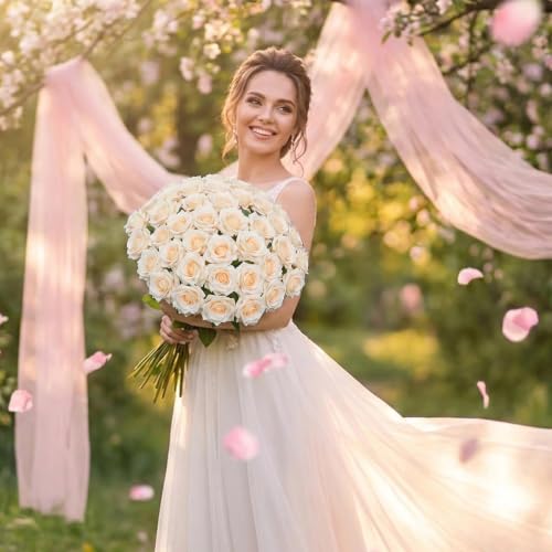 Champagne Roses Artificial Giant Flowers,50PCS 4 Inch Large Fake Roses Bulk - color: Champagne