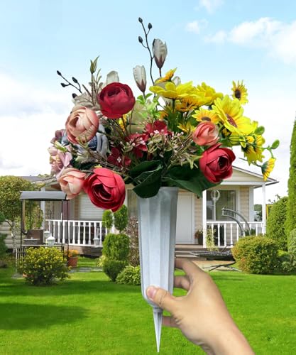 Memorial Floral Vases, Cemetery Vase, Headstones Flower Holder, Grave Cone Vase, Flower Pots for Outdoor Plants, Decorative Plastic Containers (Set of 6, Gray) - color: Gray