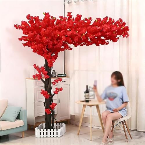 Japanese Artificial Cherry Blossom Trees Wishing Tree Handmade Shopping Wedding Party Indoor and Outdoor Decoration Artificial Cherry Blossom Tree,Red,H13*L11.4ft | Fake Japanese Sakura Tree for Wedding, Banquet, Mall, Indoor and Outdoor Decoration,Stage