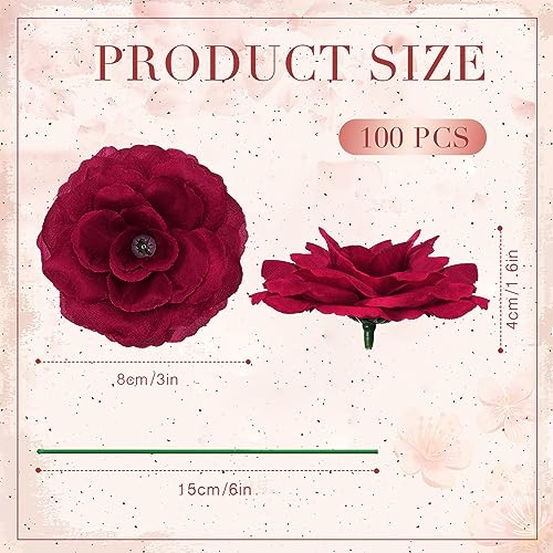 Yunlly 100 Pcs Artificial Flowers Fake Silk Roses Long Stem Rose Bouquet Wedding Party Home Decor for DIY Baby Shower Centerpieces Tables Home Decorations(Wine Red) - color: Wine Red