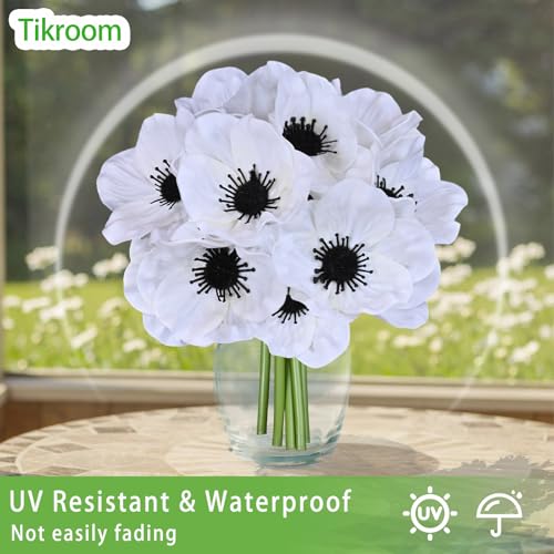 10Pcs White Poppy Artificial Flowers 11" Real Touch No Fade PU Fake Flowers for Valentine's Day Gifts Wedding Centerpieces Bridal Bouquets Home Decor Vase DIY Arrangements Memorial/Veterans Day - color: White