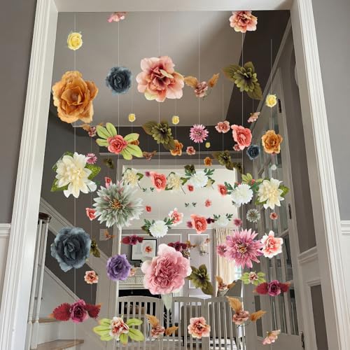 XunYee 6 Pcs 35.4 ft Flower Garlands Artificial Wildflower Vines Floral Hanging Backdrop Fake Flower Garlands Faux Silk Wildflower Vine for Wedding Bridal Shower Home Garden Wall Arch Decor(Boho) - style: Boho