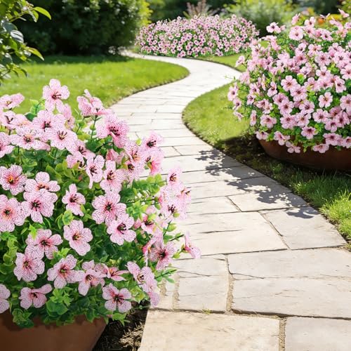 Roberly Artificial Flowers for Outdoors, UV Resistant Silk Faux Flowers Daisy with Eucalyptus Greenery Stems Fake Plastic Plants for Spring Summer Patio Garden Home Decor, 18 Bundles, Pink - color: Pink