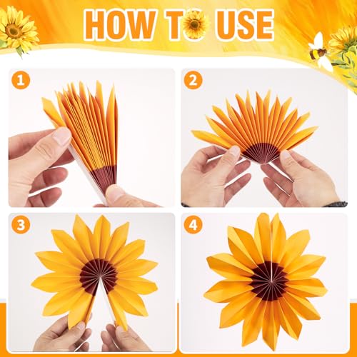 PAPER JAZZ Sunflower Paper Fan,Sunflower Party Decoration Hanging for Wall Sun Flower Paper Garlard with Bumble Bee Baby Shower for Yellow Birthday Party Bulletin Board Classroom - color: Bee&sunflower
