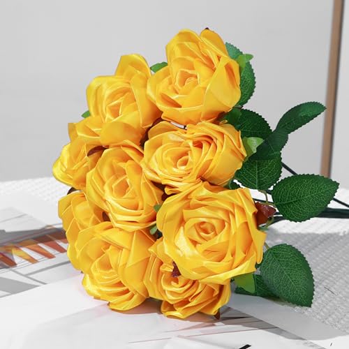 100Pcs Ready-to-Use Satin Rose Petals, Create Custom Eternal Flower Bouquets for Wedding, Engagement, Anniversary Easily DIY (Gold) - color: 100 Pcs Gold