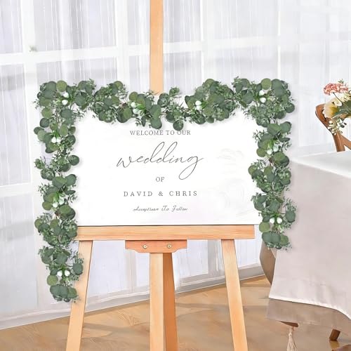 DEMIUKO 2PCS Artificial Eucalyptus Garland, 5.9FT Faux Greenery Garland with Silver Dollar Eucalyptus Leaves Fake Hanging Vines Summer Garlands for Wedding Arch Backdrop Table Wall Party Home Decor - size: 2PCS
