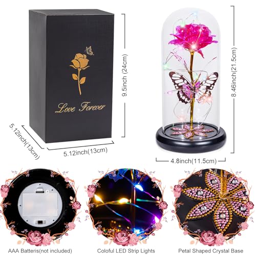 Mothers Day Flowers Gifts for Mom Women Birthday Gift, Galaxy Glass Rose Forever Eternal Crystal Flowers Rose in Glass Dome with Butterfly Mother's Day Roses Gifts for Mom Daughter Wife Grandma Pink - color: D Pink