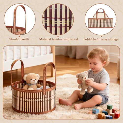kuchisity 14 Set Baskets for Gifts Empty, Large Woven Bamboo Gift Basket Kit with Handle Wrap Bag Golden Bow for Graduation Party, Wedding, Birthdays, Wrapping