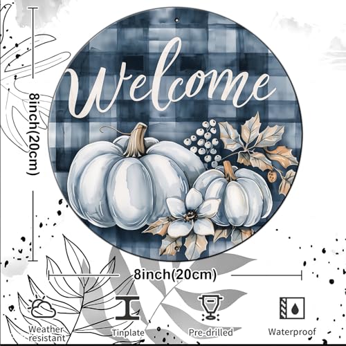 Vintage Pumpkin Welcome Fall Round Metal Sign Pumpkin Sign Farmhouse Rustic Wreath Wall Decoration for Indoor Outdoor Home Porch Window Decor 8 Inch - color: Thanksgiving 10, size: 8 inches