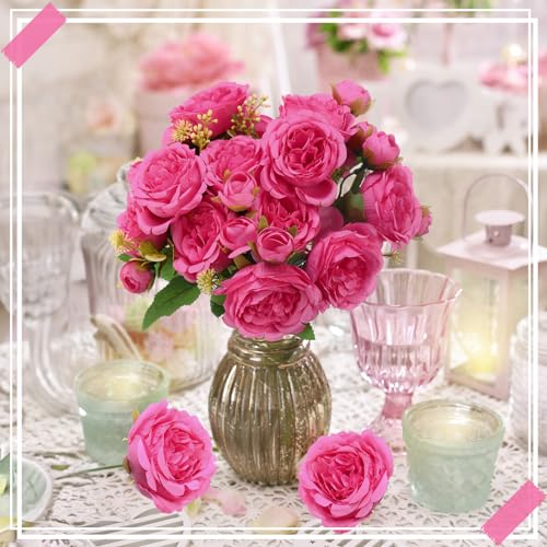 8 Bundles Artificial Peonies Flowers Boho Faux Flowers Arrangements Artificial Centerpiece Spring Bouquet Floral Wedding Decoration for Vase (Hot Pink) - color: Hot Pink