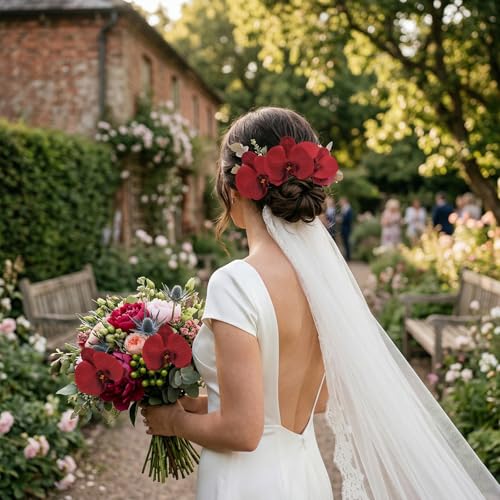 20pcs Real Touch Orchids Artificial Flower Heads, 4.3" Large Red Fake Orchids Latex Phalaenopsis Flower Heads for Wedding Cake, DIY Crafts, Hair Accessories & Home Decorations(Red) - color: Red