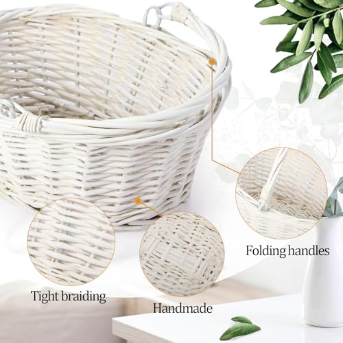 Barydat Small Wicker Basket with Handle Flower Girl Baskets Oval Willow Woven Braided Gift Basket for Weddings Picnic Baby Shower Home Garden Decor(6 Pcs,White,9" x 7" x 4") - color: White, size: 9" x 7" x 4"