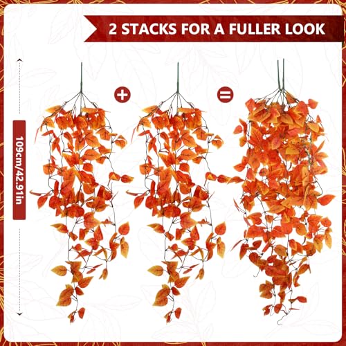 2-Pack Fake Hanging Plants, Faux Hanging Plant Artificial Greenery for Living Room Bedroom Boho Wall Shelf Indoor Outdoor Decor (Orange Pothos Ivy Vines) - color: Orange Pothos Ivy Vines