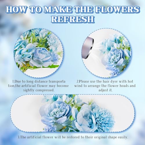 Artificial Flowers, Fake Peony Silk Hydrangea Bouquet Decor Plastic Carnations Daisy Realistic Flower Arrangements Wedding Decoration Table Centerpieces,for Home Office Party Decor 2 Pcs(Blue) - color: 2 Bundles Blue Fake Flower