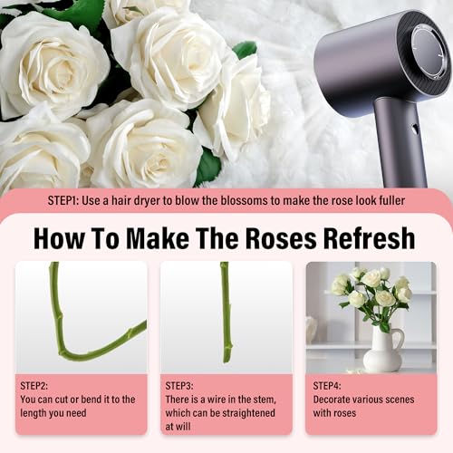 20PCS Artificial Roses with Long Stems - Realistic Silk Flowers, Fake Roses Real Touch Bouquet of Roses for Home Decor, Bridal Wedding Party Table Centerpieces, Bulk Faux Rose Flowers (White Purple) - color: White&purple, size: 20 PCS
