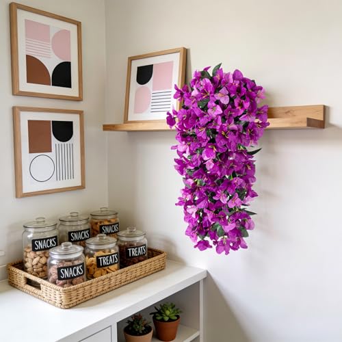 Fake Bougainvillea Artificial Flowers for Outdoors Decoration 2 pcs Faux Hanging Flowers Plants for Outdoor Planters UV Resistant Silk Bougainvillea Vines for Front Door Porch Urn Patio Garden - color: Double Lotus